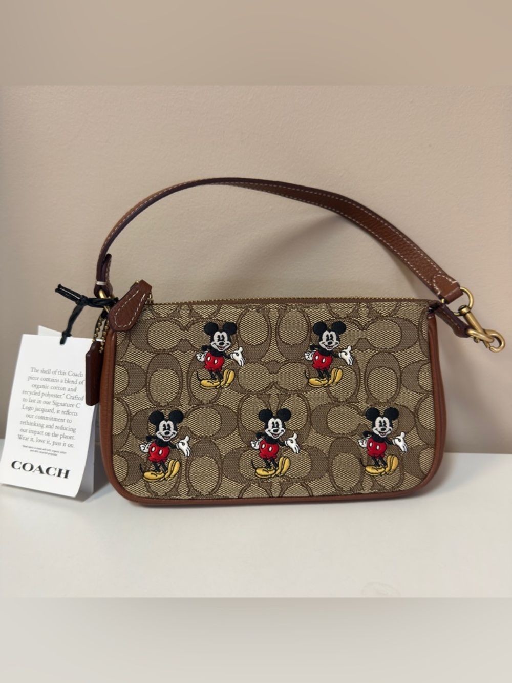 Coach x Disney Brown Signature Mickey Mouse Wrist Bag CN507